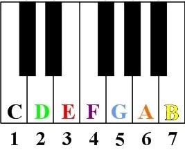 7 different notes on the piano keyboard