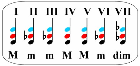 diatonic pattern of a major key of music